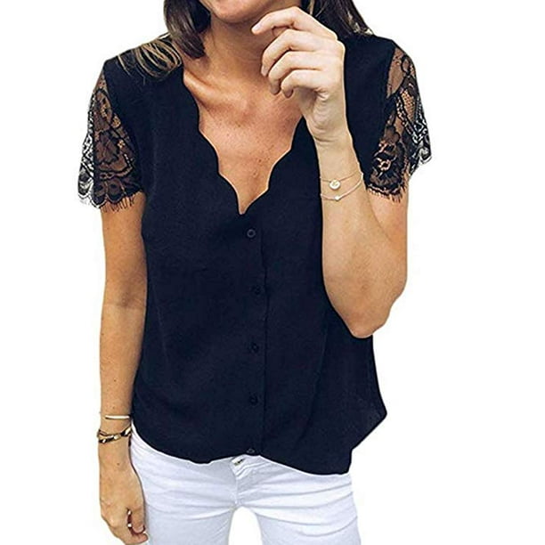 Women Office Ladies Summer Chiffon Short Sleeve Casual Shirt Tops Blouse T-Shirt